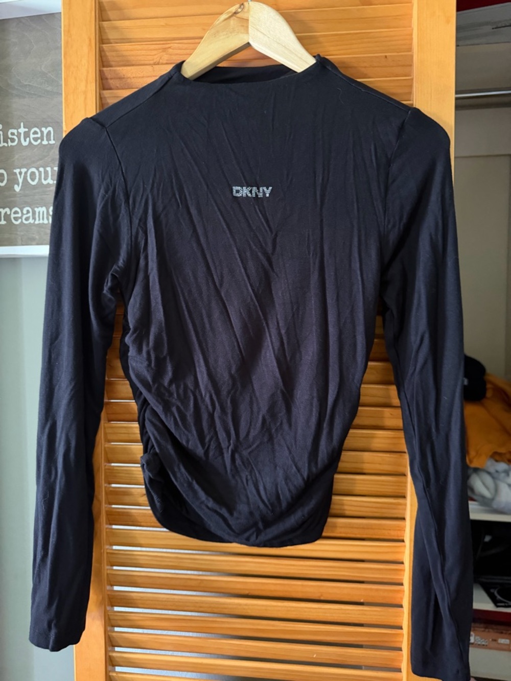 DKNY black Sleeve Crew Neck Top